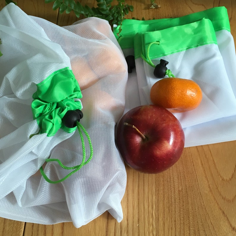 eco-friendly produce bags Reusable Zero waste vegetable produce bags Sustainable shopping produce bags.