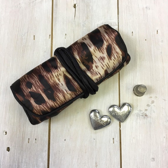 Jewellery Roll - Handmade Animal Print, luxury satin fabric