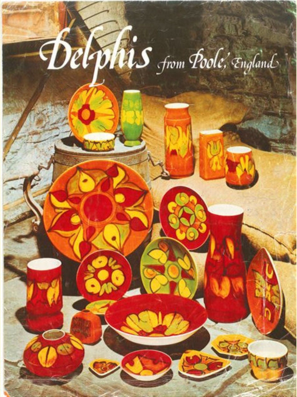 Poole Pottery 1970's shield dish / plate red and orange abstract