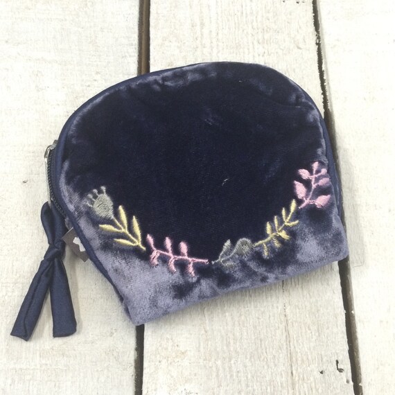 Luxury Velvet Purse,  Pouch - embroidered with satin lining