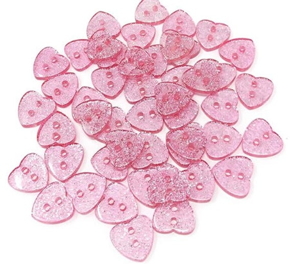 Heart Shaped Sparkly Baby Pink Buttons - 13mm 5/8 inch,  - pack of 20, Hearts Design