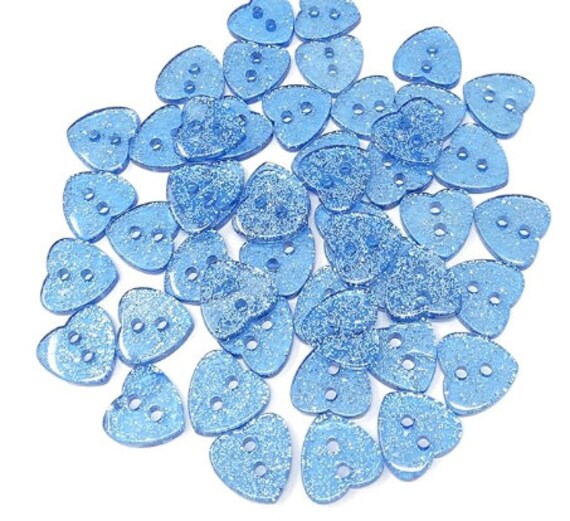 Heart Shaped Sparkly Baby Blue Buttons - 13mm 5/8 inch - pack of 20, Hearts Design