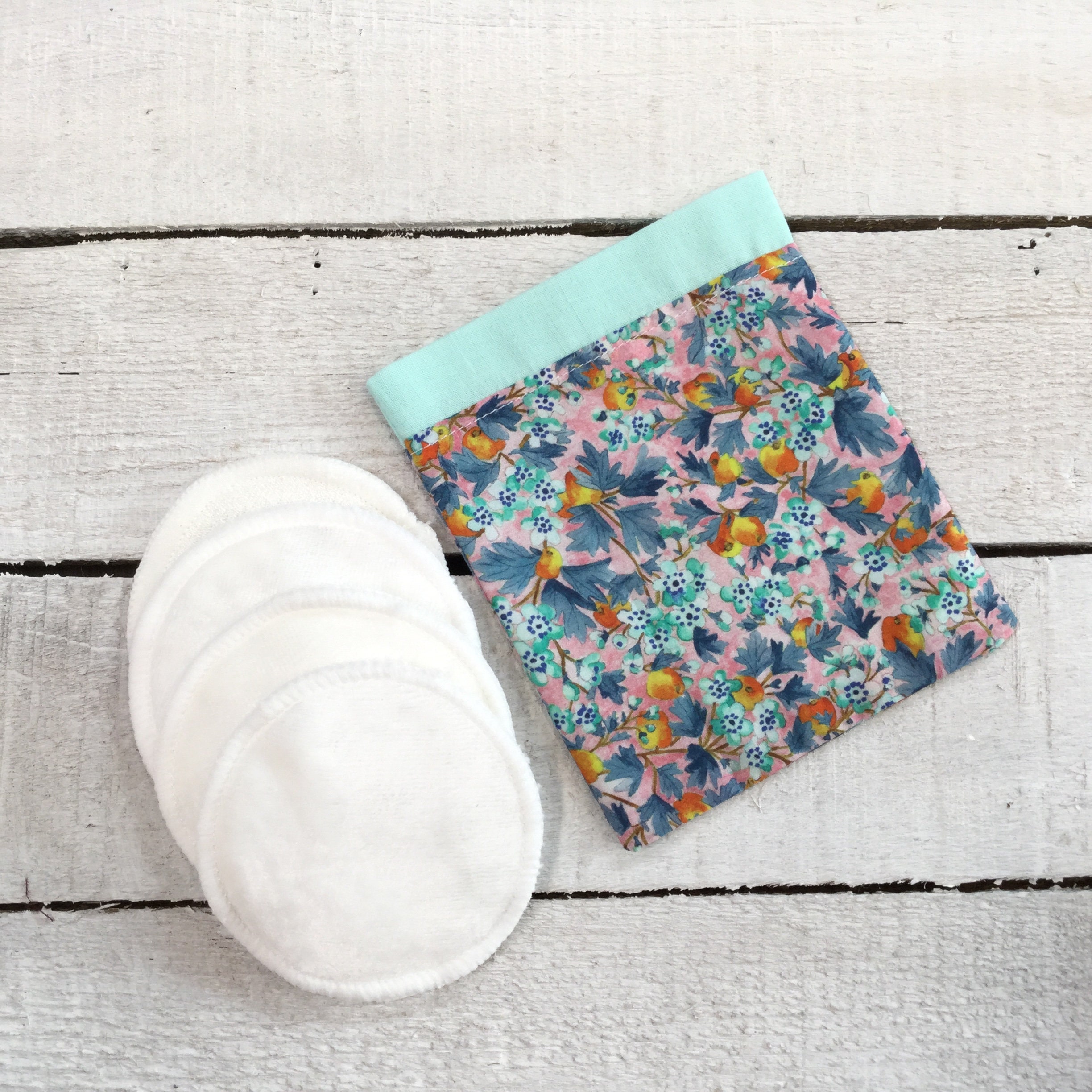 Reusable makeup remover wash pads with handmade pouch. Matching