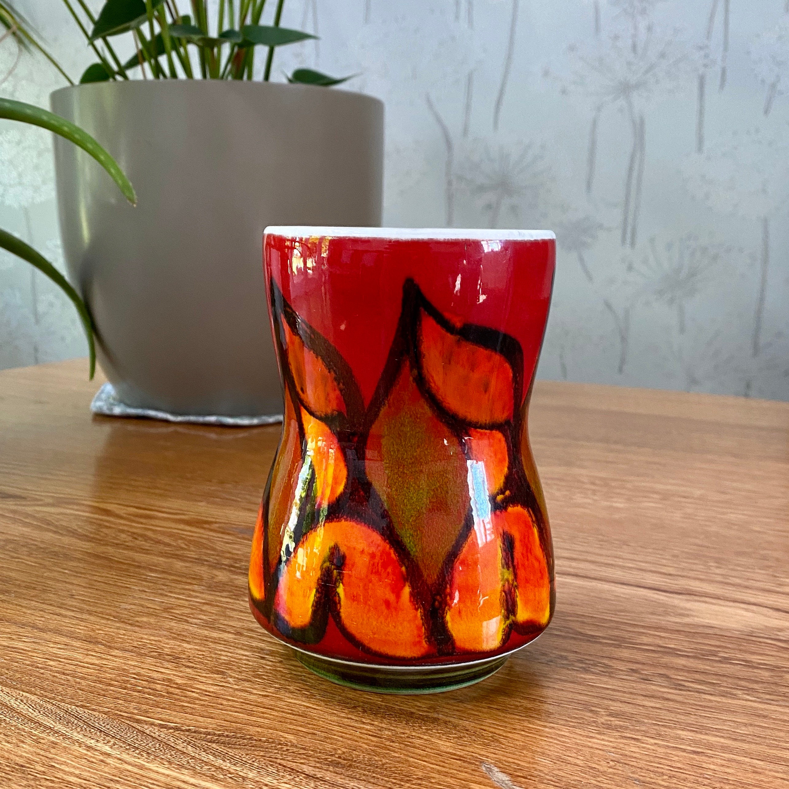 Poole Pottery 1970's vase - orange, tangerine and red delphis design