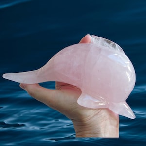 6.5&quot; Large Rose Quartz Crystal Gemstone Dolphin Statue Figurine Sculpture Carving Gift, Dolphin Spirit Animal, Dolphin Totem, 165mm 731g