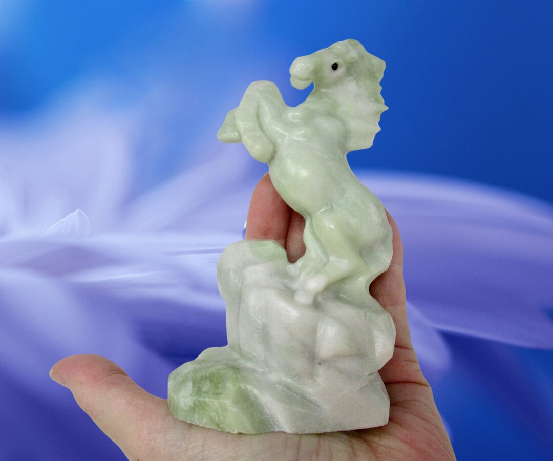 5 Jadeite Horse Animal Crystal Carving Green Jade Horse Sculpture