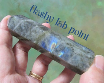 3.5" Blue Labradorite Tower Point Crystal Stone Point Wand Obelisk with Flash for Transformation 87mm 79g