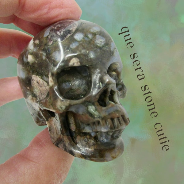 2" Que Sera Llanite Carved Crystal Skull, Great for Any Type of Energy Healing, Gorgeous Natural Stone Crystal Skull, 50mm 96g