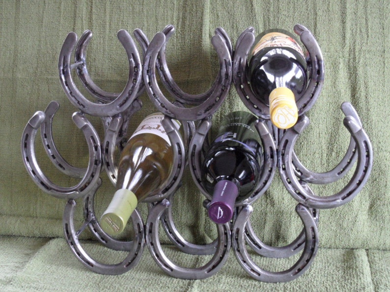 Wine Rack made from Horseshoes holds 10 bottles Etsy