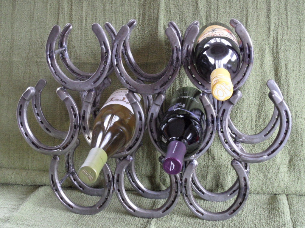 Wine Rack made from Horseshoes holds 10 bottles Etsy