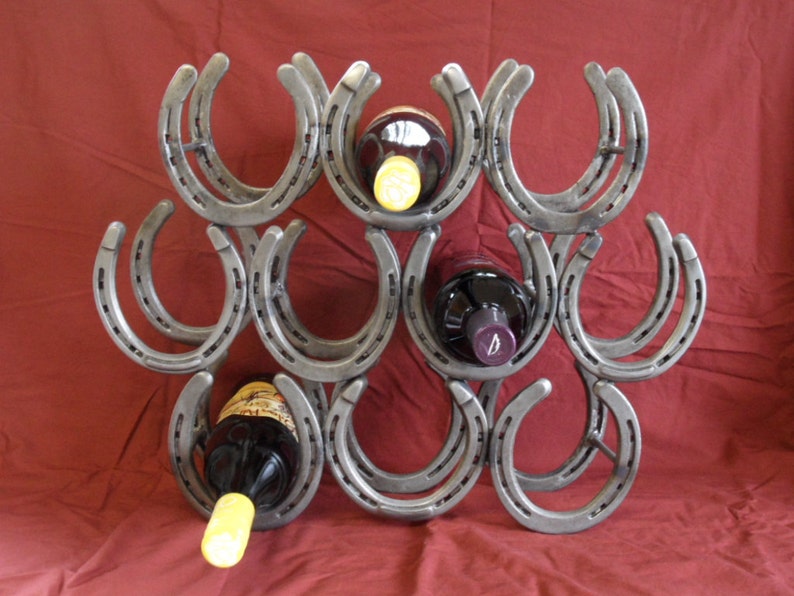 Wine Rack made from Horseshoes holds 10 bottles Etsy