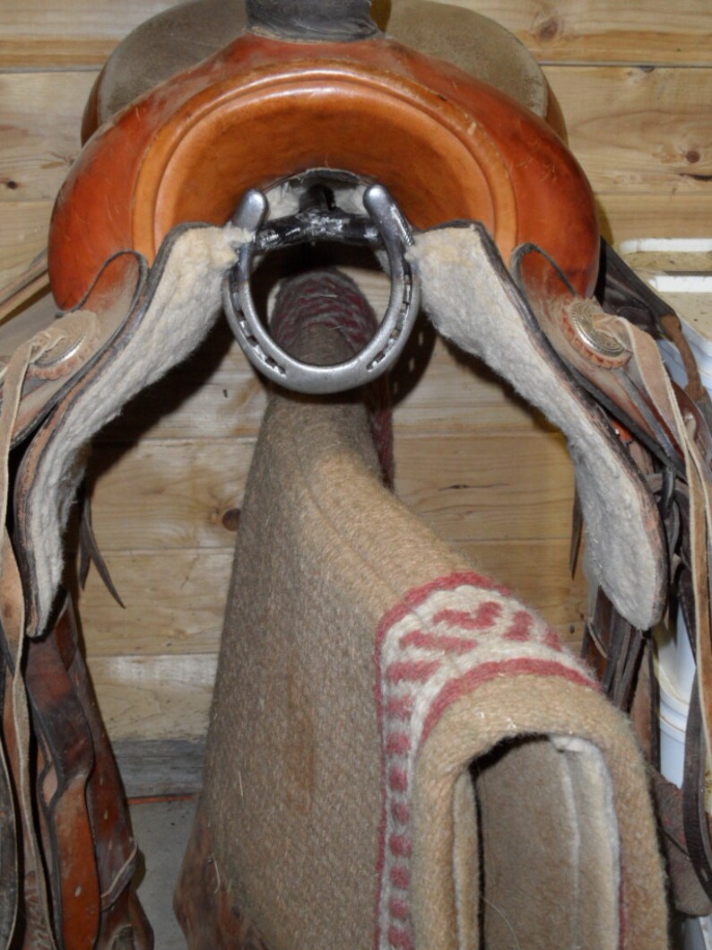 Saddle and Pad Rack made with used horseshoes cleaned and Etsy