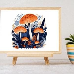 Colección de dos - Arte mural moderno de hongos y follaje, 35 x 35 cm