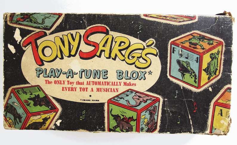 1942 Tony Sarg/'s Play-A-Tune Blox Musical Blocks Toy with Box Vintage 1940s B.F Jay Company