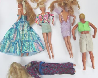 Vintage 1980s/90s Barbie Ken Doll Lot of 5 With Clothes Good Condition Garden Party Purple Paisley 1989 Wet Wild Iridescent Blue Malaysia