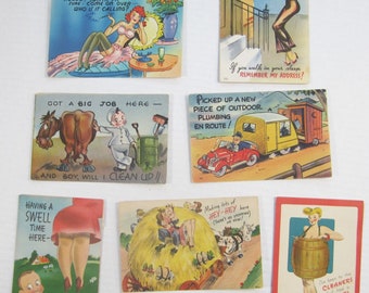 Lot of 7 Tichnor Quality Views Adult gag Postcards 1950s Vintage GREAT Unused Condition With 2-cent Stamps