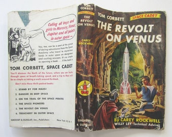 1956 Tom Corbett Space Cadet: The Revolt On Venus Libro con copertina rigida CON sovraccoperta Rockwell anni '50 vintage in buone condizioni