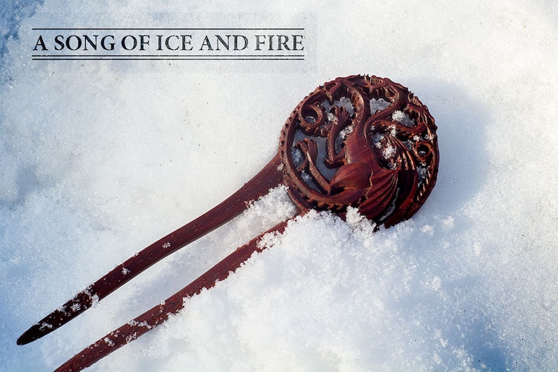 hair fork Daenerys Targaryen dragons wood carving hairpin redwood
