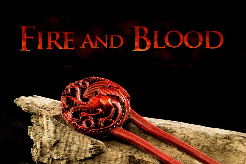 hair fork Daenerys Targaryen dragons wood carving hairpin redwood