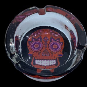 Sugar Skull, Day of the Dead Ashtray. New Glass Ashtray. Heavy.