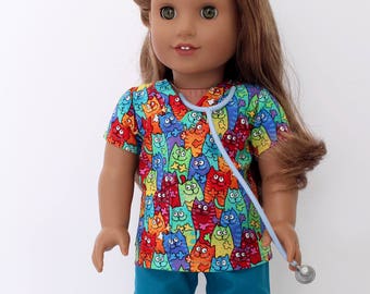 18 inch girl doll clothes - Cute cat Vet scrubs