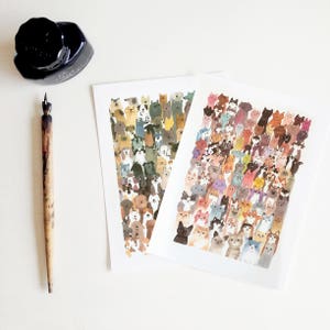 FINE ART Postcards and Prints from my watercolor illustration Cats and Dogs