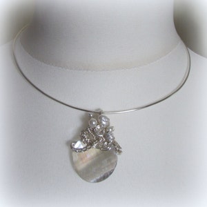 Wire Wrapped Pendant Necklace – Crystal and Pearl Brides Pendant