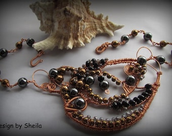 Wire Wrapped Halskette - Glänzend Glänzendes Funkeln Kupfer Bib Halskette