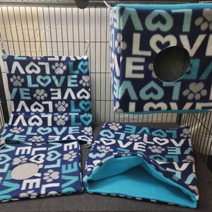 Blue love print bedding set for ferrets/ small caged animals