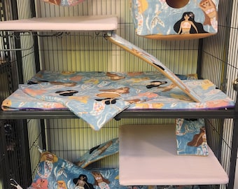 Mermaid design double ferret/critter nation cage liner and hammock set.