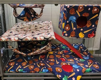 Baseball design double ferret nation cage liner and hammock set