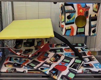 Arcade video game design single ferret nation cage liner and bedding set