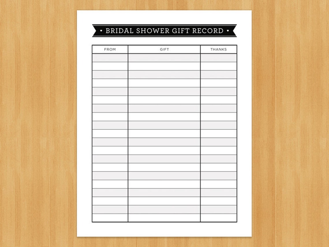 Printable Bridal Shower Gift Record List List of Gifts Etsy