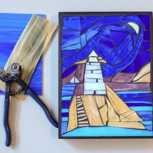 Mosaic Wall Art, Glass on Wood, Lighthouse, Seaside Landscape, Nautical, Original Artwork, Wall Hanging (9x12x1.5 inches)