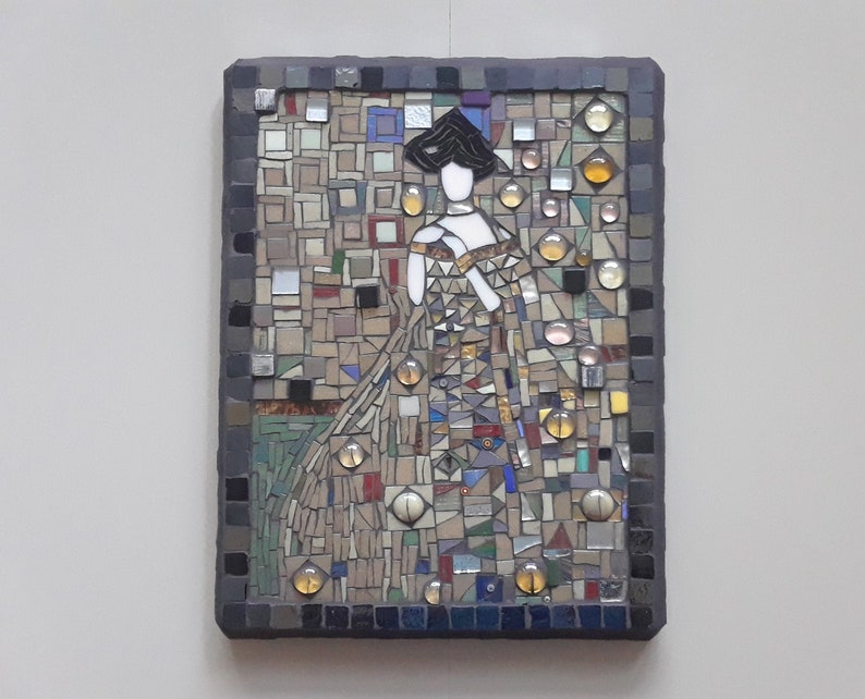 Art Nouveau Original Artwork Based on Klimt Painting About 12x16 inches Mixed Media Mosaic Wall Art Wall Hanging Woman in Gold