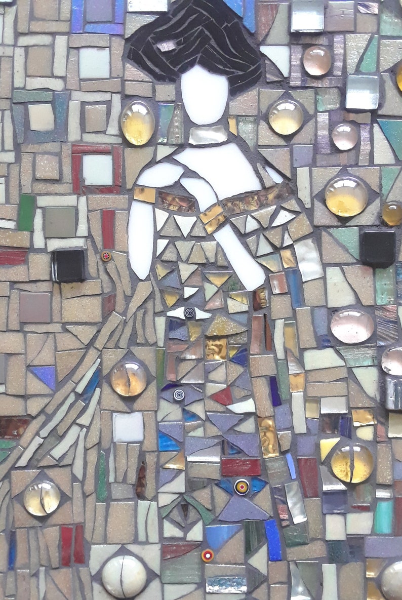 Art Nouveau Original Artwork Based on Klimt Painting About 12x16 inches Mixed Media Mosaic Wall Art Wall Hanging Woman in Gold