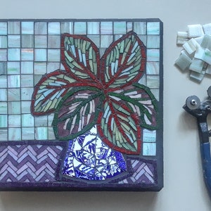 Mosaic Wall Art, Vase, Still Life, Glass on Wood, Original Artwork, Wall Hanging (10x10 inches)