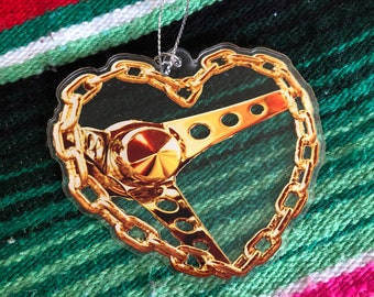 3” Heart Chain Steering Wheel gold acrylic hanger