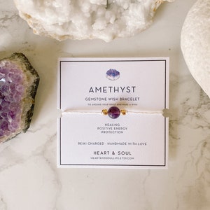 Amethyst (8mm) Nylon TIE ONLY Wish Bracelet | Reiki-Charged Wish Bracelet | Custom Bracelet | Gemstone Healing Bracelet | Nylon Bracelet