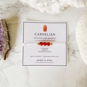 Carnelian (6mm) Nylon Adjustable Wish Bracelet | Reiki-Charged Wish Bracelet | Custom Bracelet | Gemstone Healing Bracelet | Nylon Bracelet