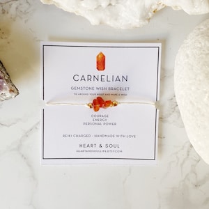 Carnelian Chips Nylon Adjustable Wish Bracelet | Reiki-Charged Wish Bracelet | Custom Bracelet | Gemstone Healing Bracelet | Nylon Bracelet