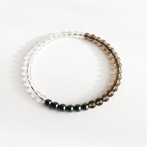 Kraft & Schutz (4 mm Version) Bergkristall, Hämatit und Rauchquarz | Stapelarmband | Perlen Armband | Schutz Armband