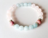 Balancing Self Emotions, Aquamarine Bracelet Rhodonite Bracelet Rose Quartz Bracelet Gemstone Bracelet Rose Quartz Jewelry Beaded Bracelet