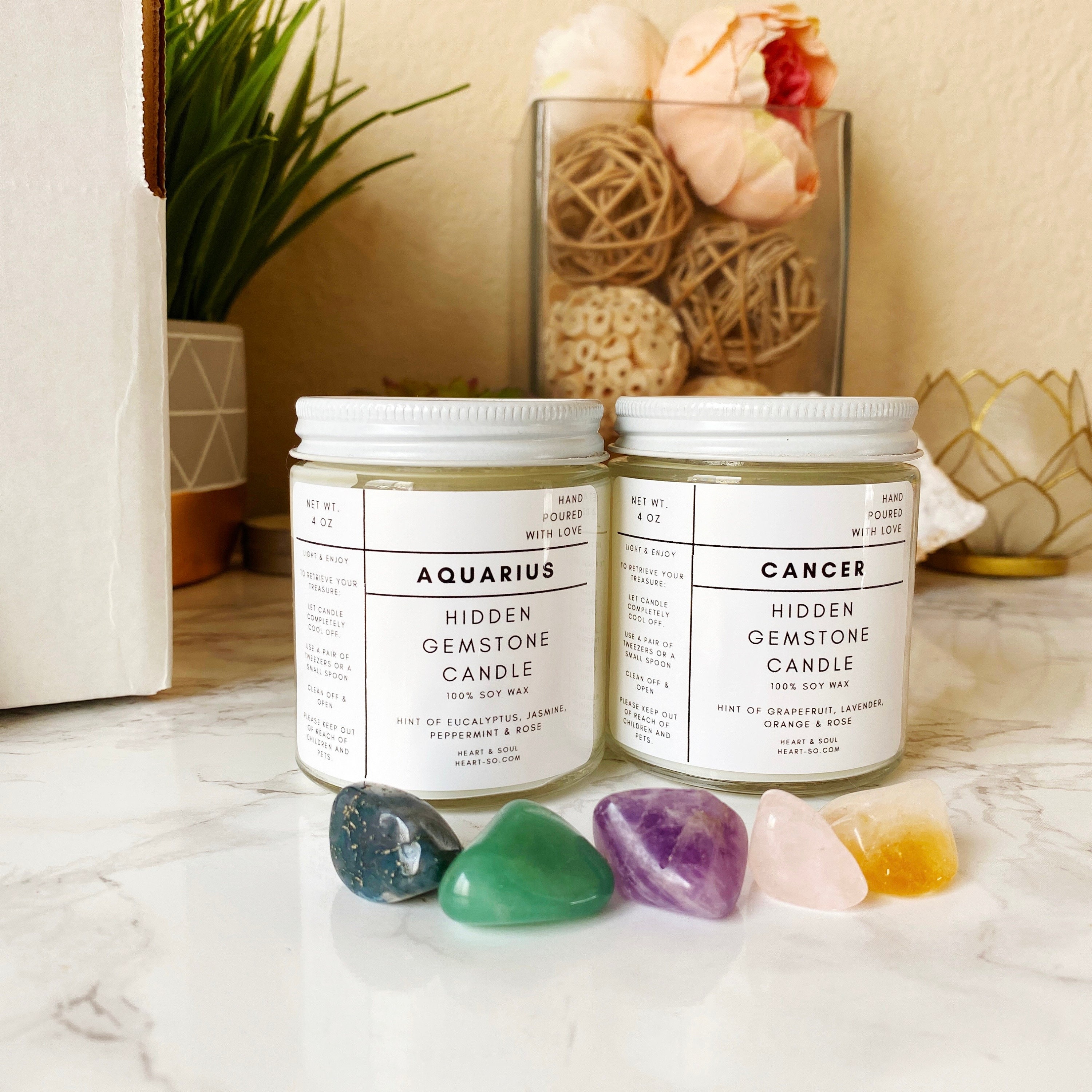 Zodiac - Choose a Sign - 4 oz Hidden Gemstone Soy Wax Candle, Lightly…