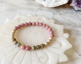 Self-Worth & Love Bracelet (6mm Version) Aqua Terra Jasper, Riverstone and Rhodonite Bracelet | Healing Jewelry | Reiki-Charged Bracelet