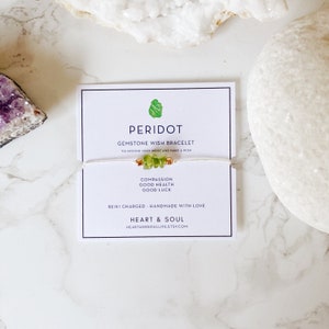 Peridot Chips Nylon Adjustable Wish Bracelet | Reiki-Charged Wish Bracelet | Custom Bracelet | Gemstone Healing Bracelet | Nylon Bracelet