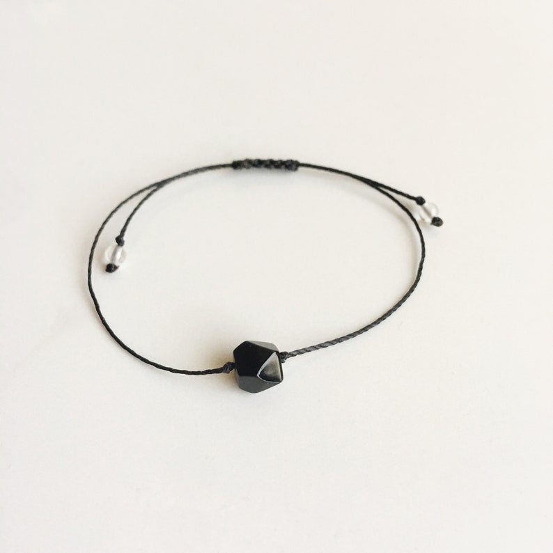 Shiny Black Onyx ~ Choose a String Color ~ Faceted Black Onyx Bracelet Gemstone Bracelet Minimalist Bracelet Grounding Custom Bracelet