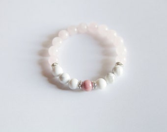 Healing Anger  (8mm Version) Rose Quartz, White Howlite and Rhodonite Bracelet | Healing Jewelry | Reiki-Charged Bracelet