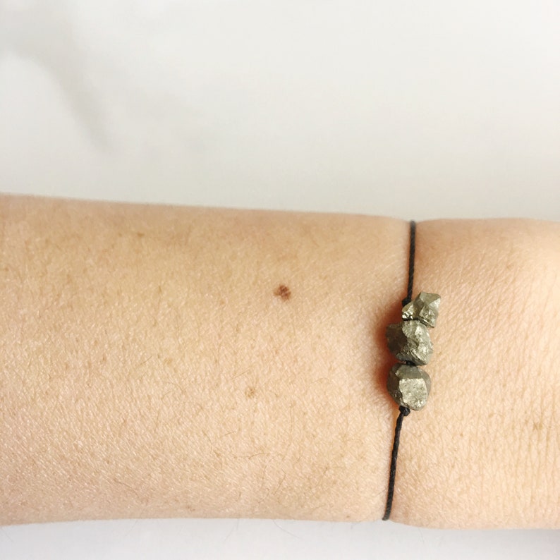 Minimalist Bracelet Pyrite ~ Choose a String Color ~ Pyrite Rock Bracelet Gemstone Bracelet Luck Custom Bracelet