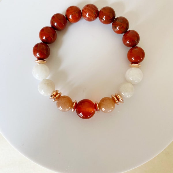 I Attract Courage & Strength | Carnelian, Moonstone, Red Jasper and Sunstone Bracelet | Healing Jewelry | Reiki-Charged Bracelet